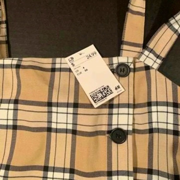 H&M Plaid Beige & White w/ Black Lines Mini Dress. Size XS (4-5) NEW! NWT! - Picture 6 of 8